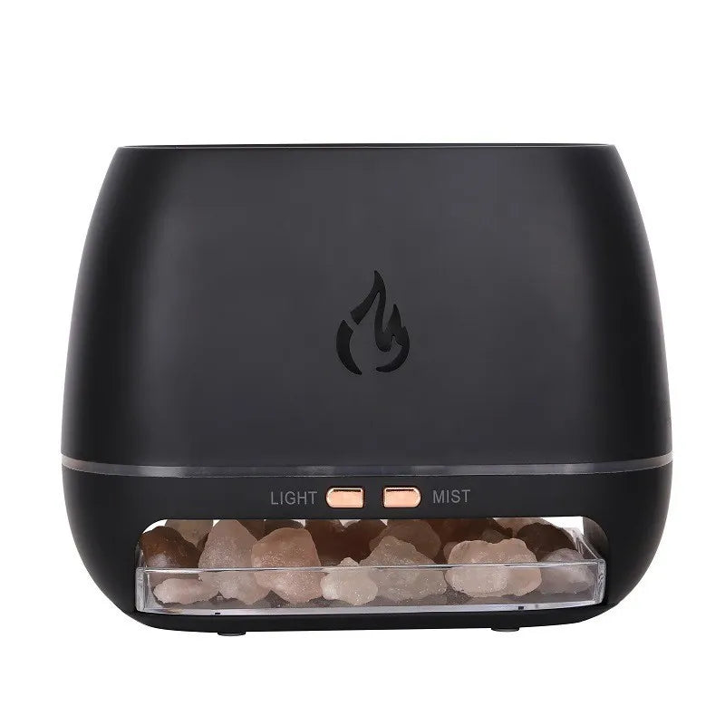 Himalaya zoutlamp diffuser met warme oranje gloed en zachte damp